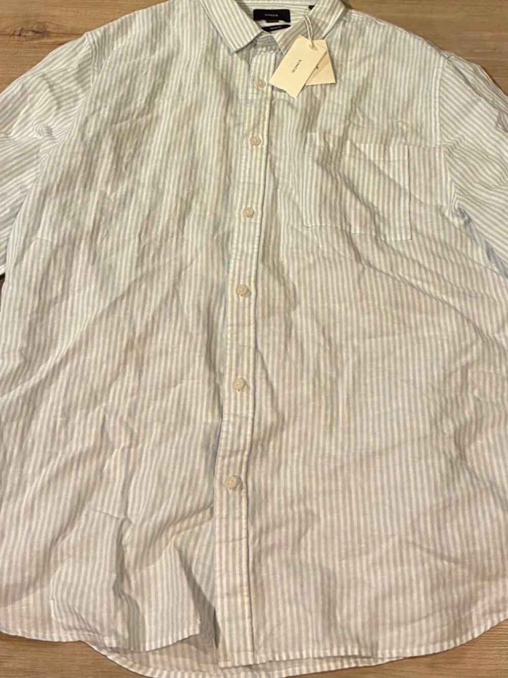 VINCE White Pinstripe Sculpted Long Sleeve Shirt, Size 2X Linen NEW